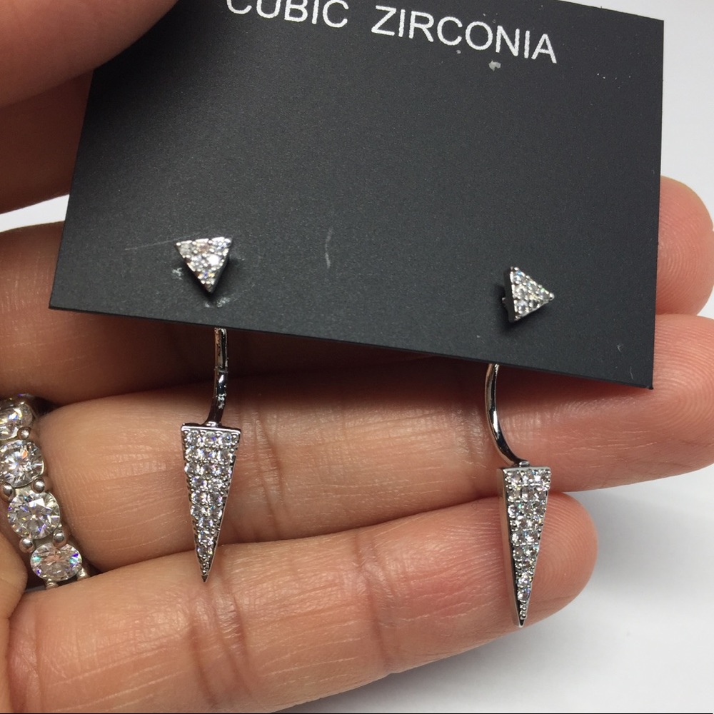 Double Side Cubic Zirconia Earring - Picture 6 of 8